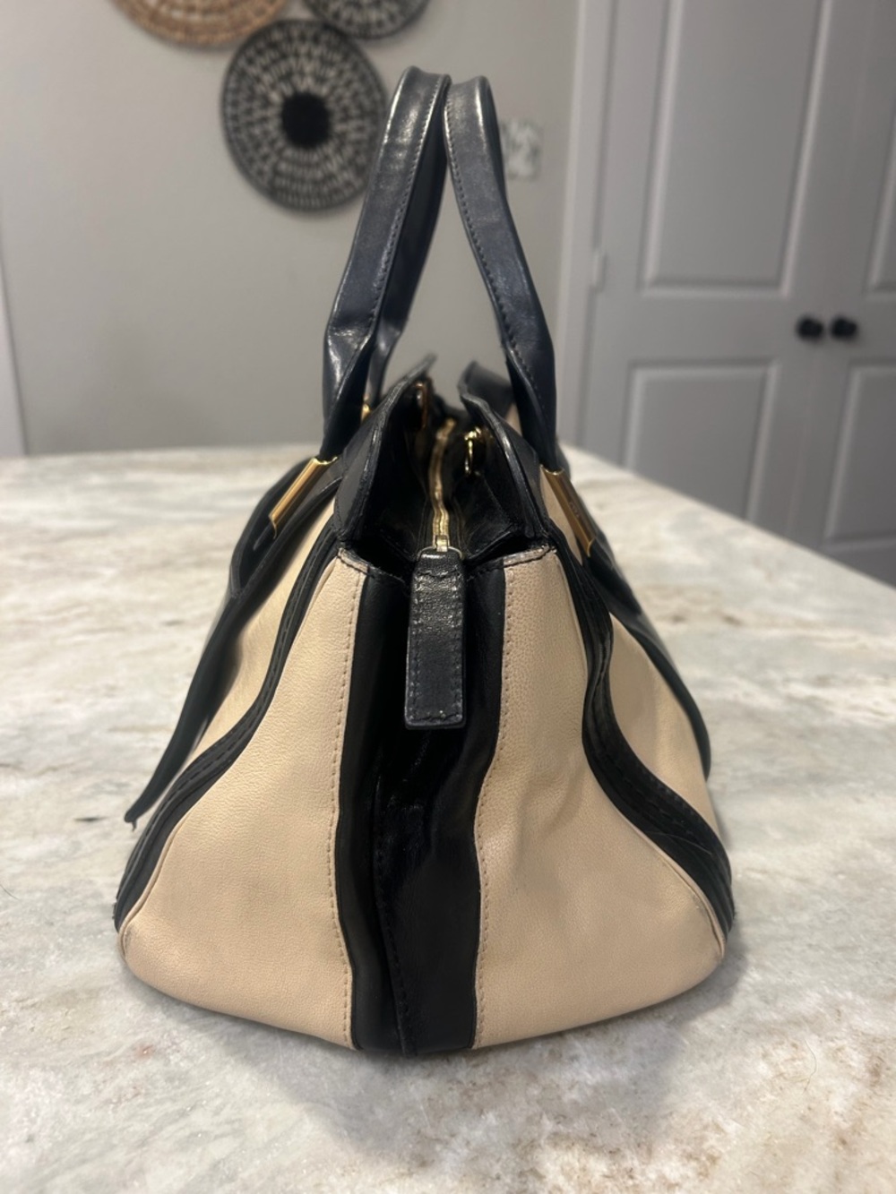 Chloe Black & Cream Leather Top-Handle Satchel - Picture 4 of 10